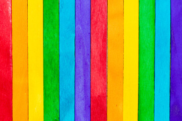 Multi color wood plank use as textured background, frame, decoration with copy space (Concept for rainbow or LGBT)