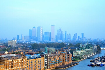 aerial view of the river thames to east side of london - London, England, United Kingdom (UK)