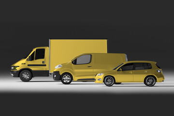 Obraz premium Mockup view of a Series of Vehicles - 3d rendering