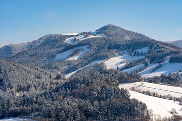 beautiful view over kirchzarten and oberried towards the popular mountains of the black forest...