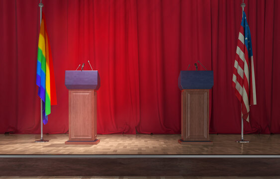 Debate rostrum on red background 3d illustration