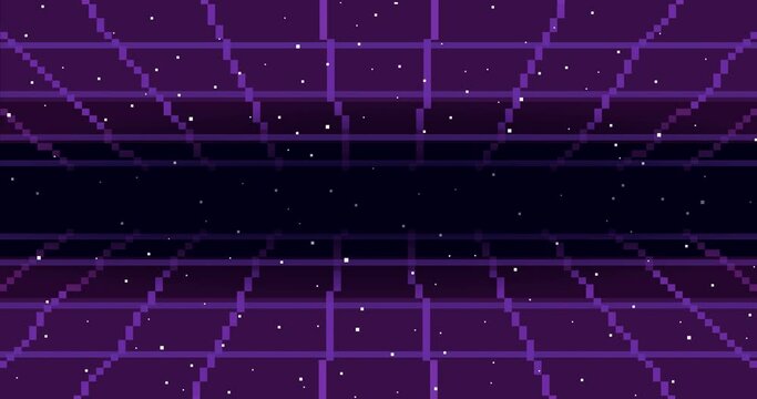 Animation of pixel art 80s Retro sci-Fi background. Pixel art 8bit Vector video game Retro wave