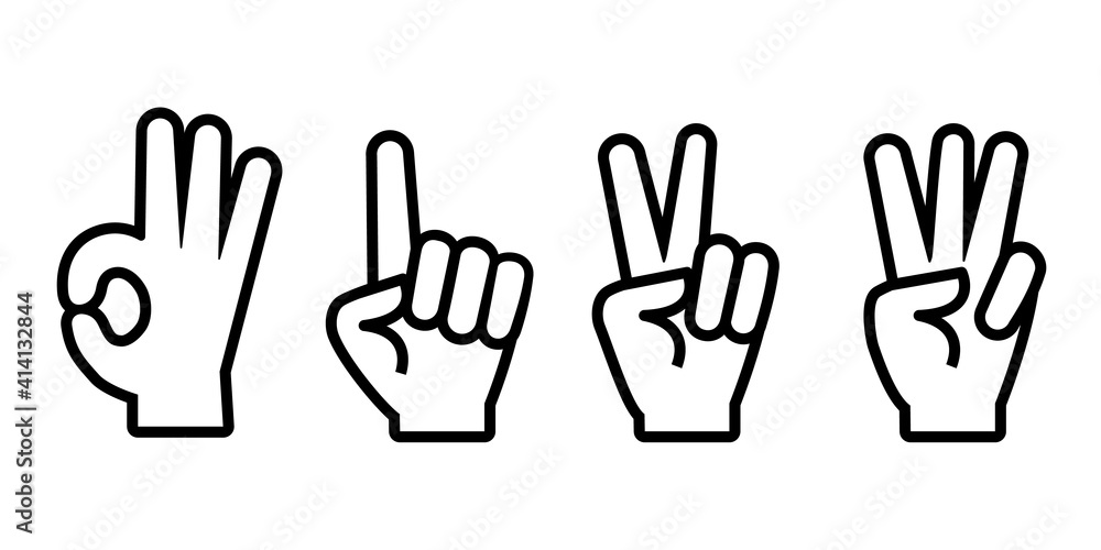 Wall mural hand counting zero one two three line icon set. clipart image isolated on white background