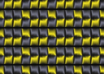 seamless geometric pattern. yellow and black oblique squares. crumpled fabric, foil. interweaving. carbon fiber. 3D. A4. texture carbon fiber. abstract wallpaper.