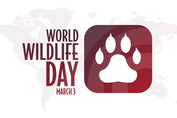 World Wildlife Day. March 3. Holiday concept. Template for background, banner, card, poster with text inscription. Vector EPS10 illustration.