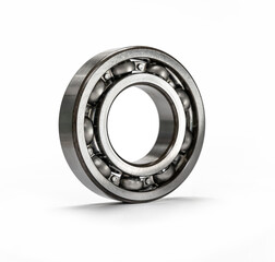 A clean new metal ball bearing against a white background.
