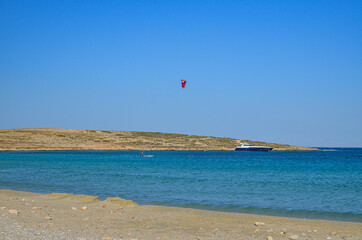 Kite surfing on Pori beach in Koufonisi island