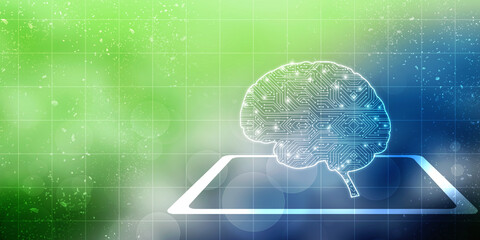 2d illustration Concept of thinking, background with brain, Abstract Artificial intelligence. Technology web background
