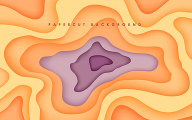 Papercut style abstract wavy purple and orange background