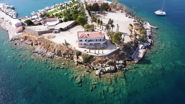Aerial is ascending and shows the town of Datca, Turkey