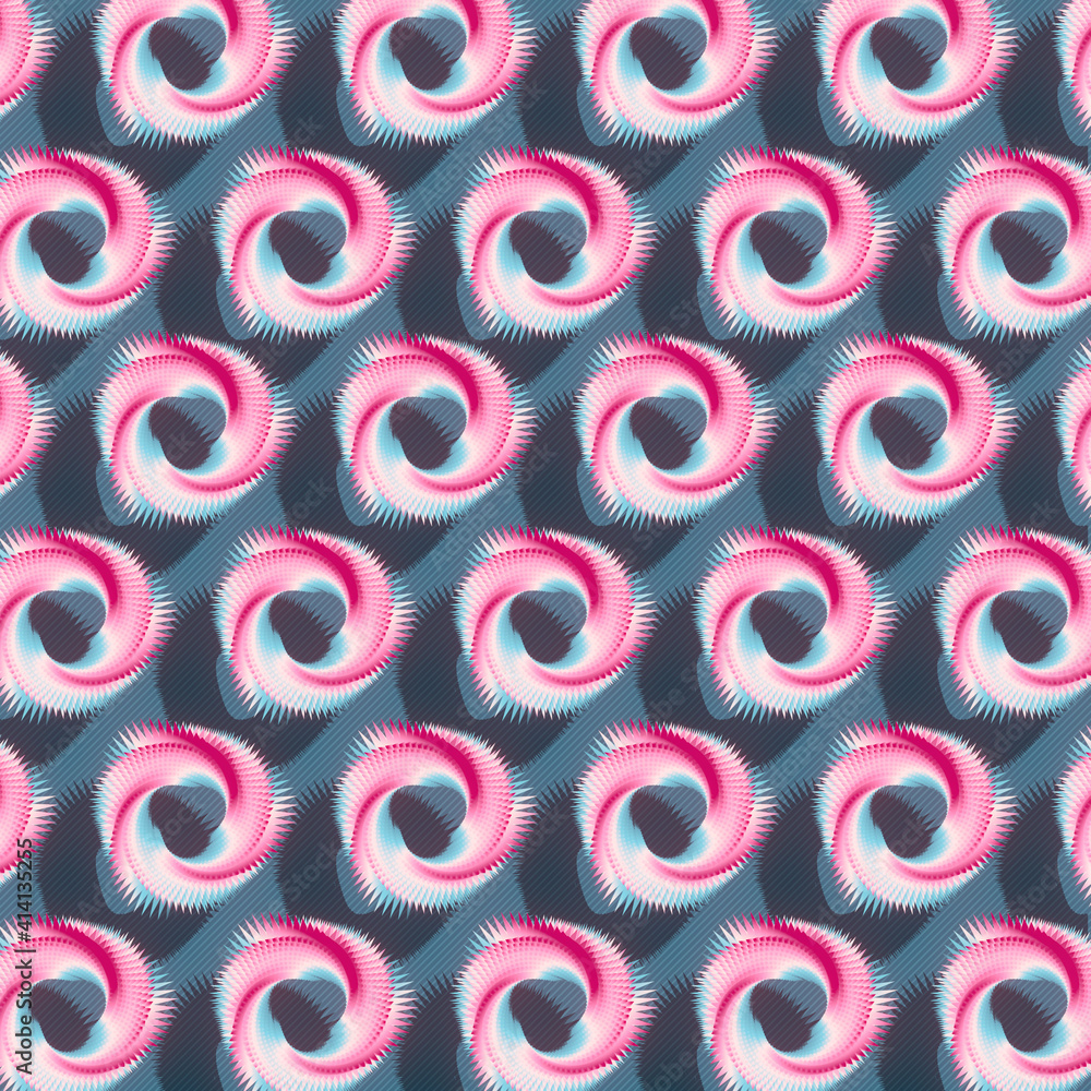 Poster abstract multicolored geometric pattern of impossible circular mobius ribbons. 3d rendering illustra