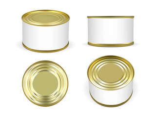 golden metal tin can isolated on white background mock up vector