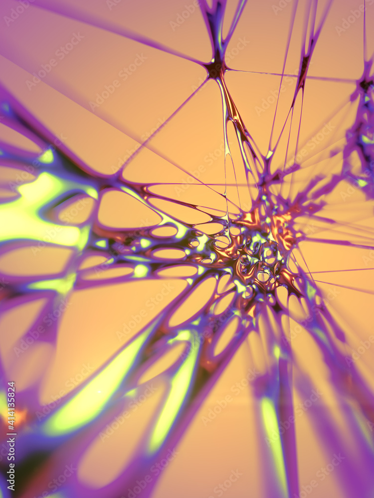 Fototapete 3d rendering illustration with rainbow fluid metal. Abstract template with a depth of field. Futuristic background