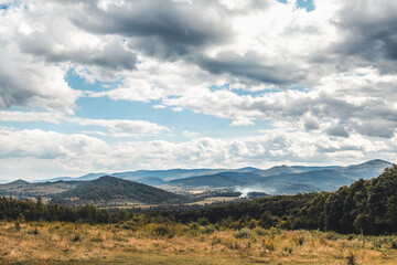 Fototapeta premium Carpathian mountains. Ukraine. Sunny sky, clouds. Beautiful nature