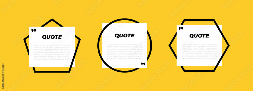 Poster set different shape geometric texting boxes. empty quote box speech bubble. modern vector illustrati