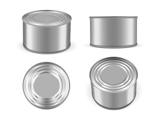 silver metal tin can isolated on white background mock up vector