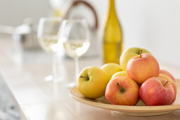 Concept of romantic dinner at home, date, party and alcoholic drink