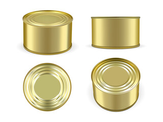 golden metal tin can isolated on white background mock up vector
