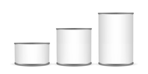 cans of different sizes isolated on white background mock up vector