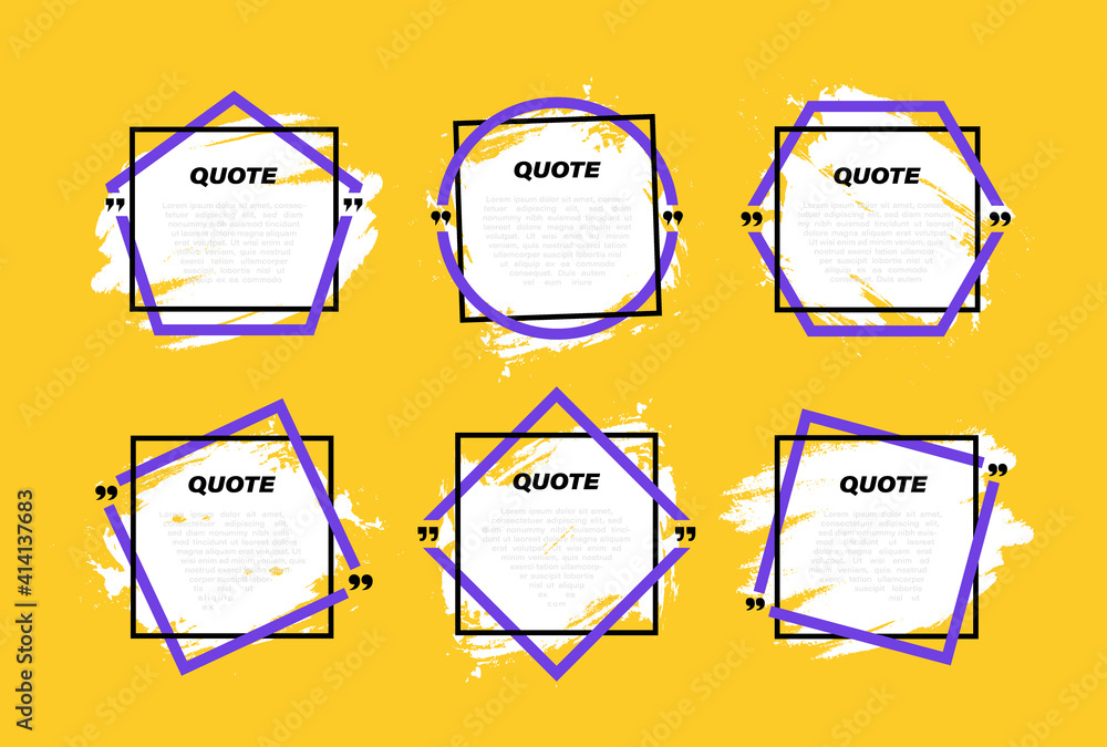 Poster set different shape geometric texting boxes. quote box speech bubble with grunge background. modern 