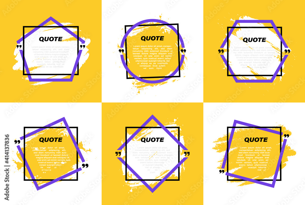 Poster set different shape geometric texting boxes. quote box speech bubble with grunge background. modern 