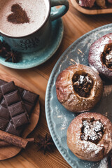 baked apples, coffee, chocolate