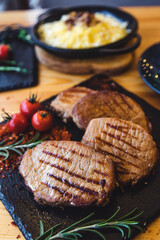 steaks rosemary and vegetables