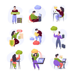 Internet protection. Protective shield safe online data firewall security symbols garish vector concept illustrations. Privacy data shield, antivirus cybersecurity