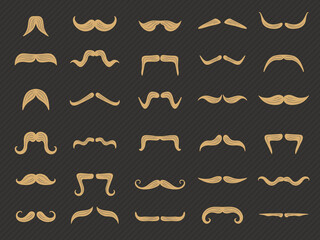 Moustache collection. Shaved gentlemen set barbershop symbols recent vector moustache icons. Illustration hipster face gentleman moustache