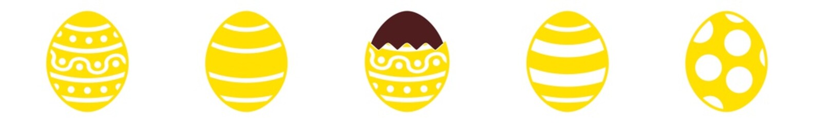 Easter Egg Chocolate Icon Yellow | Painted Eggs Illustration | Happy Easter Hunt Symbol | Holiday Logo | April Spring Sign | Isolated | Variations