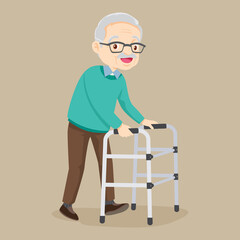 Elderly patient with orthopedic walker