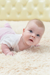 funny little baby girl crawling