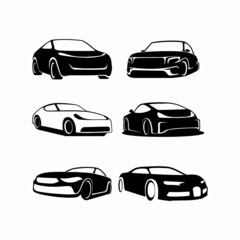 Collection of Automotive car logo design with concept sports vehicle icon 
silhouette on black background. Vector illustration.