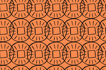 Vector texture background, seamless pattern. Hand drawn, black, orange colors.