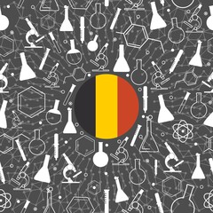 Chemistry creative concept. Circle frame with icons. Flag of Belgium