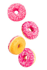 falling donuts set isolated on white background