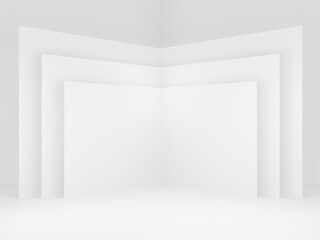 3D rendered geometric stage. White corner background