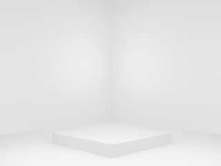 3D rendered geometric stage. White corner background