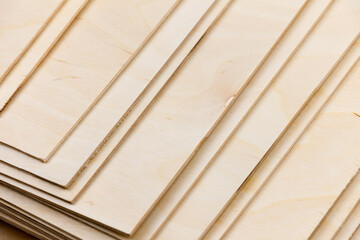 Several sheets of plywood. Isometric view. Natural color