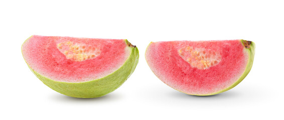 Pink Guava slice on white background