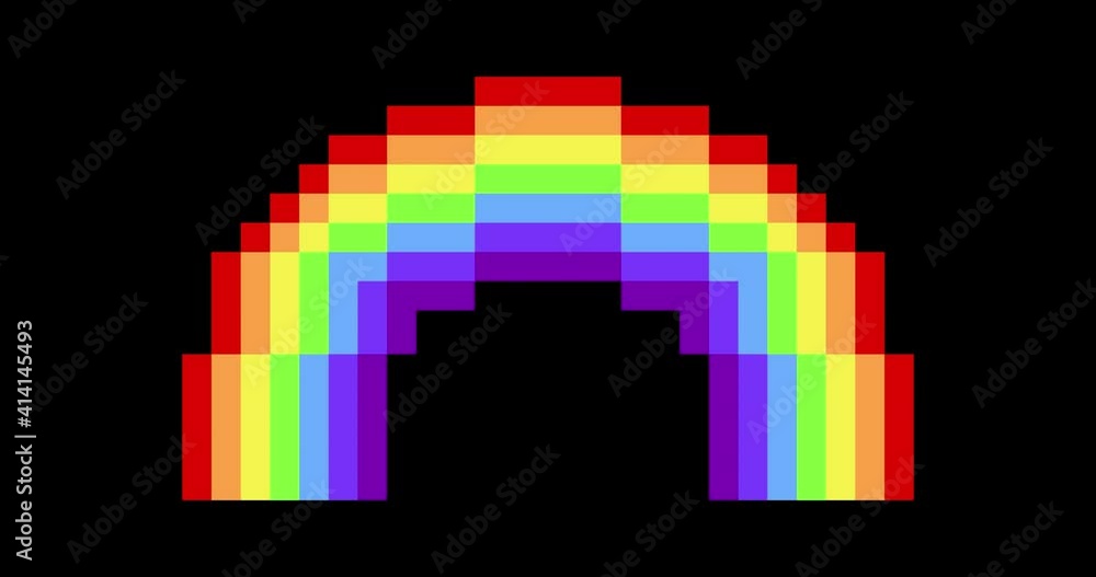 Poster animation of rainbow. pixel art 8 bit loop alpha channel