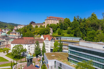 Fototapeta na wymiar Aerial view with cityscape and new castle in Baden-Baden