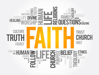 Faith word cloud collage , social concept background