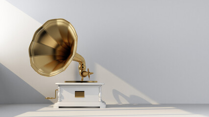 white gold gramophone on light ray