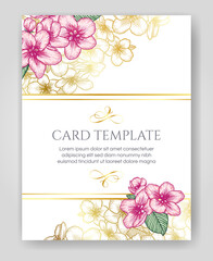 Floral wedding golden and pink invitation golden elegant card template