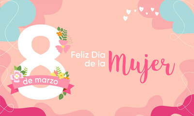 8 de Marzo Dia Internacional de la Mujer en español vector lettering ilustración - obrazy, fototapety, plakaty