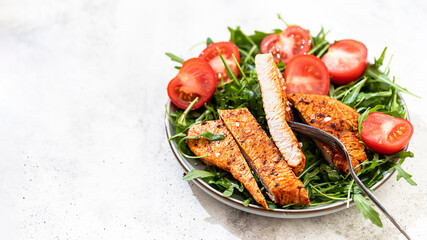 Chicken, turkey, fillet with salad. Healthy food diet concept. Keto diet.