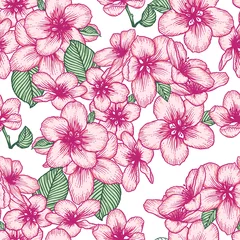Fotobehang Seamless floral pattern, apple flowers light botanical vector background illustration © Mara Fribus