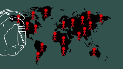 Vaccination against coronavirus. Animation of the planet earth recovering from a disease using a vaccine.
