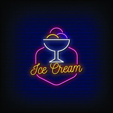 Ice Cream Logo Neon Signs Style Text Vector